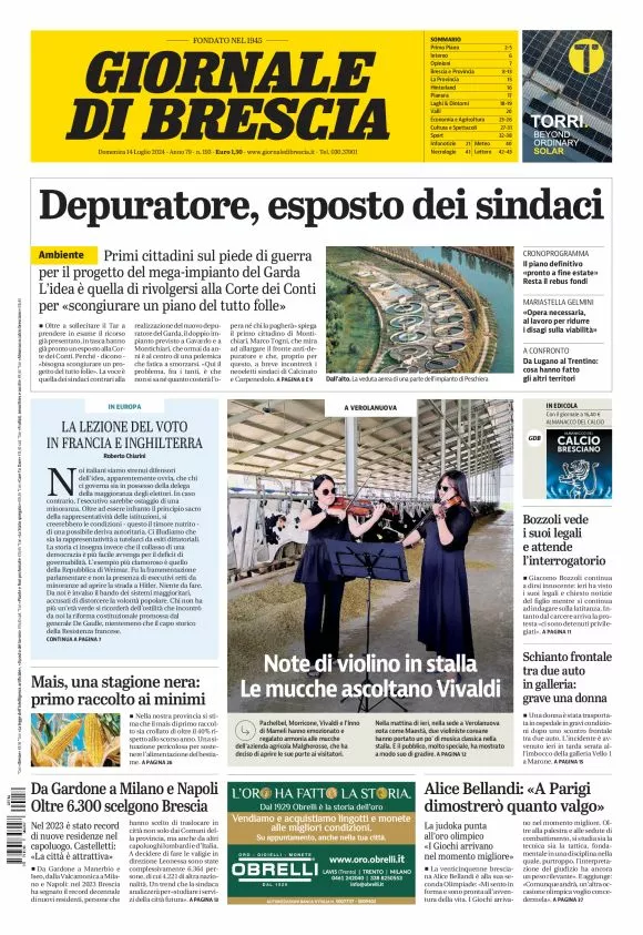 Prima-pagina-giornale di brescia-oggi-edizione-del-2024-07-14